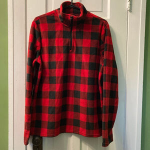 Men's Joe Fresh Red Black Buffalo Plaid Fleece 1/4 Zip Up Sweater M